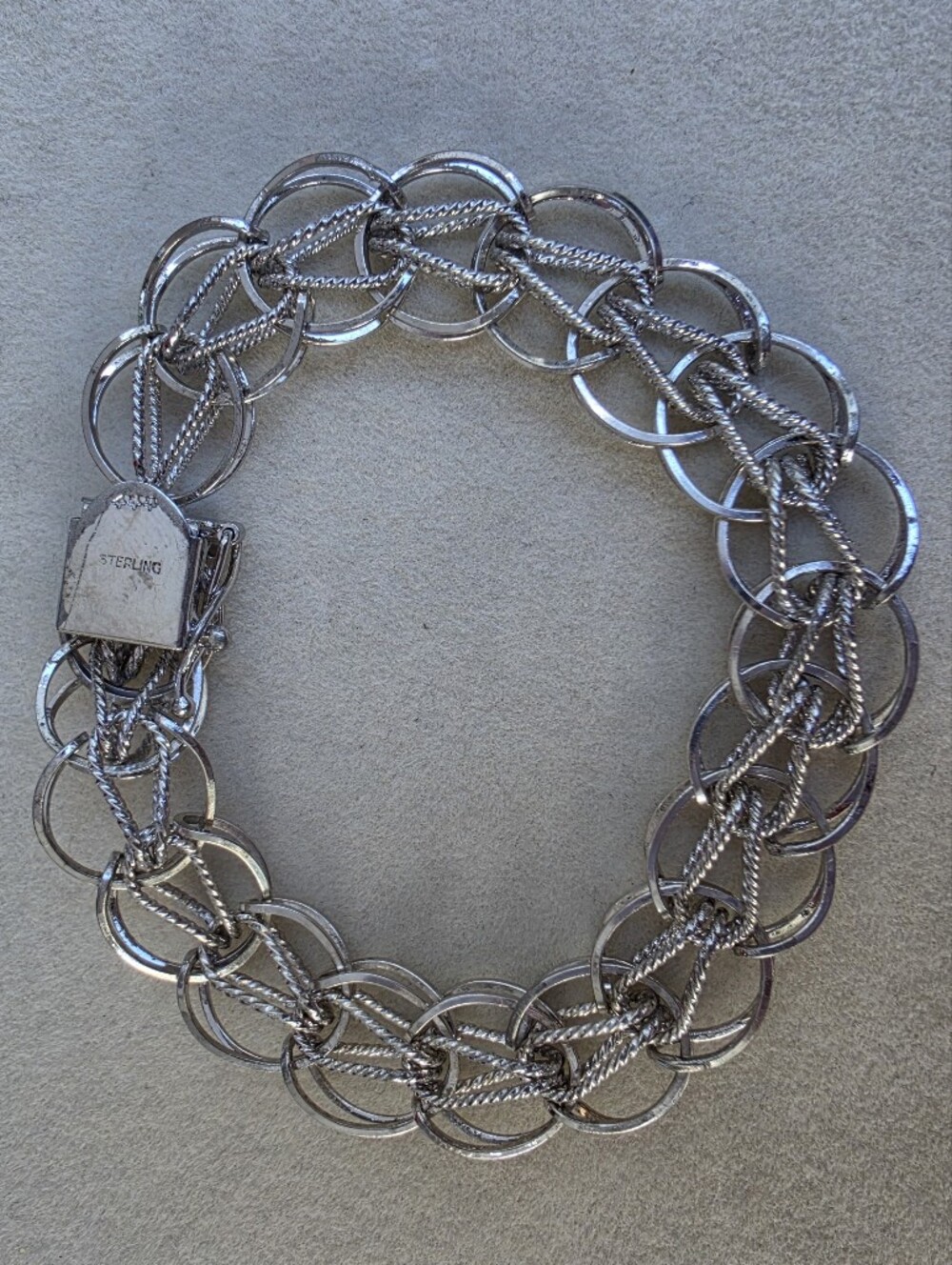 Vintage 925 Sterling Silver Double Link Charm Bracelet Chunky • 17.74g • 8"